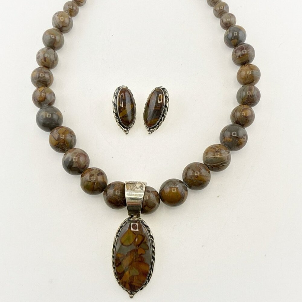 Jay King Necklace Earrings Set Multicolor Sterling Silver Beaded 925 Pendant